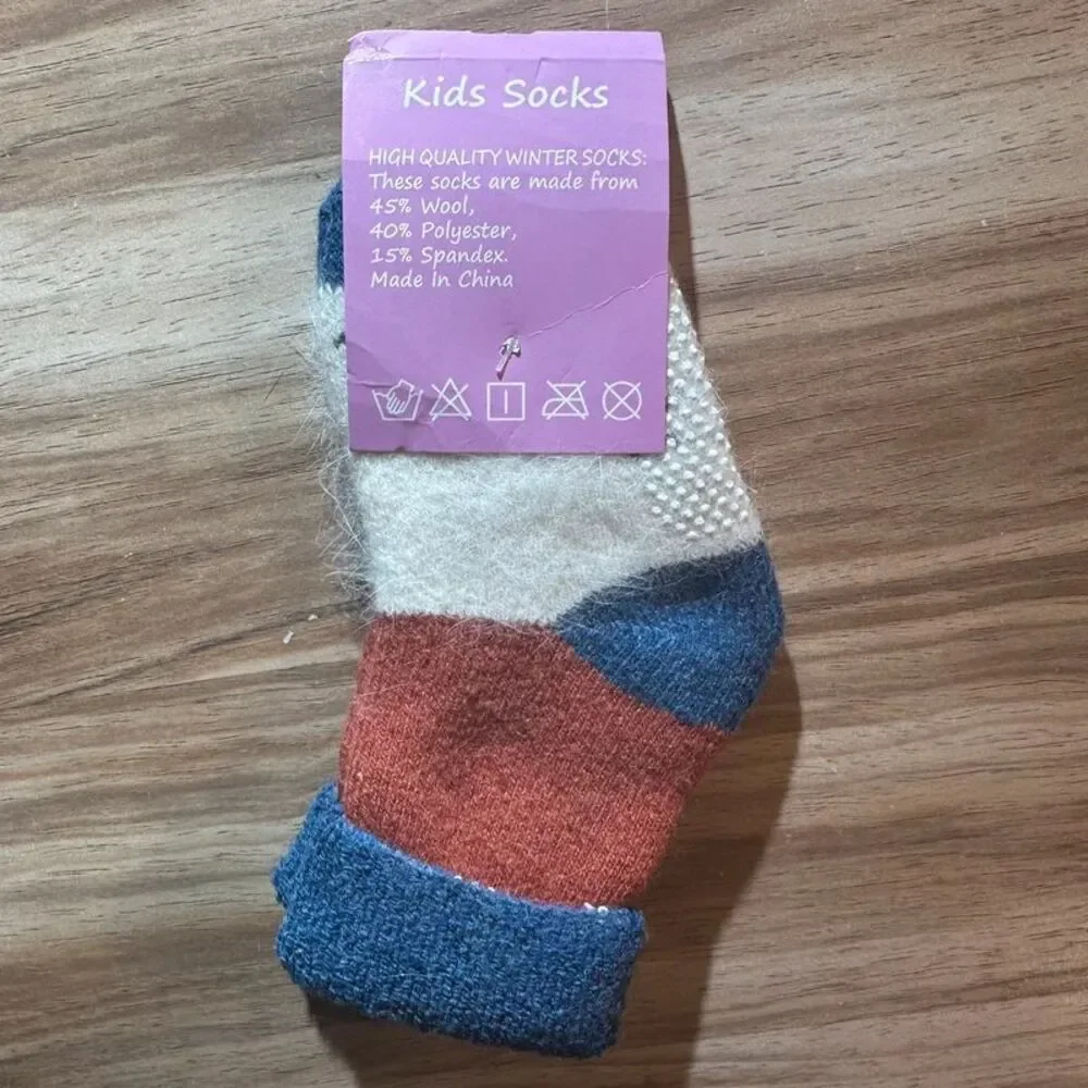 Kids Wool Blend Winter Socks Non Slip Gripper Toddler Little Kid Warm New